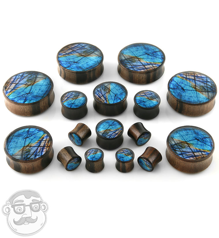 Areng Wood Plugs with Faux Labradorite Inlay