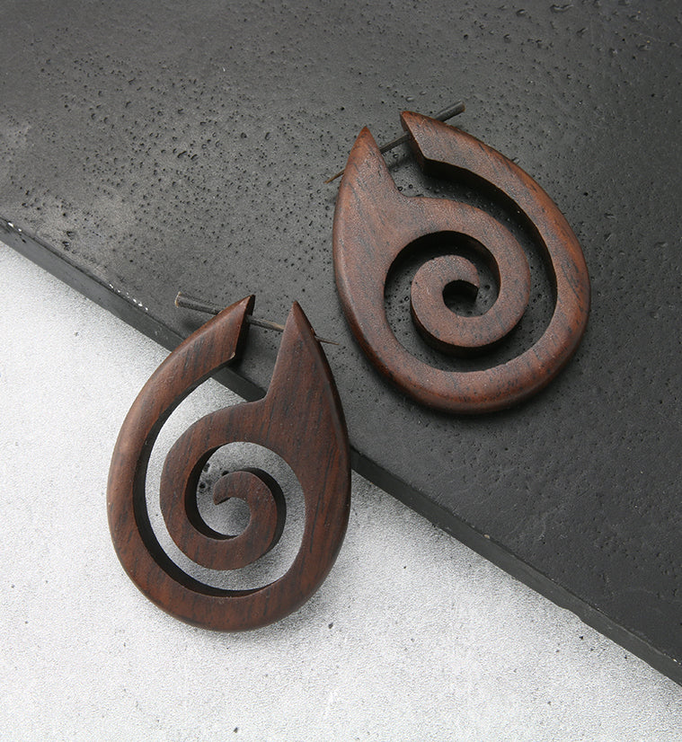 Wooden Rain Spiral Earrings