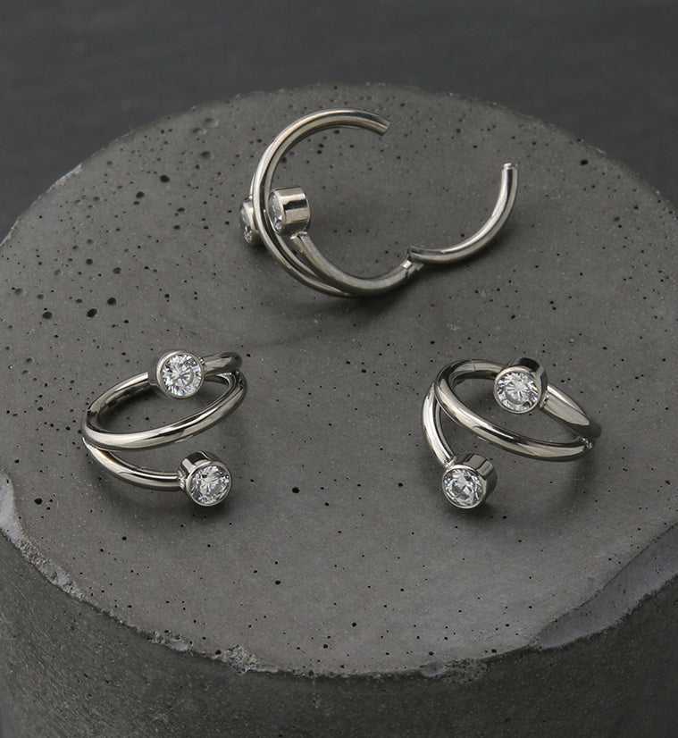 Wrap Double Clear CZ Titanium Hinged Segment Ring