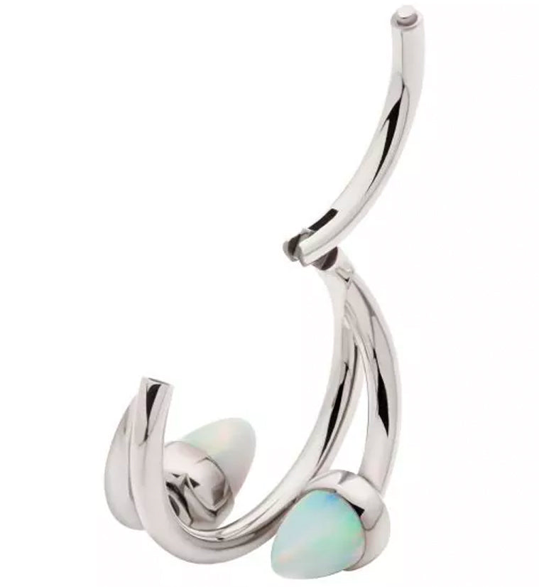 Wrap Double Spike White Opalite Titanium Hinged Segment Ring