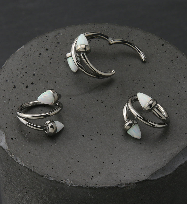 Wrap Double Spike White Opalite Titanium Hinged Segment Ring