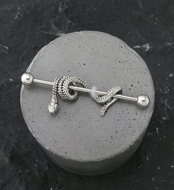 Wrapped Snake CZ Stainless Steel Industrial Barbell