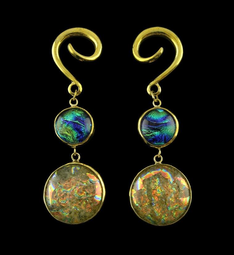 Solar Double Circular Dichroic Glass Brass Ear Weights