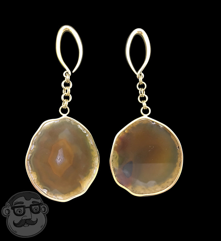 Yellow Agate Stone Brass Hangers