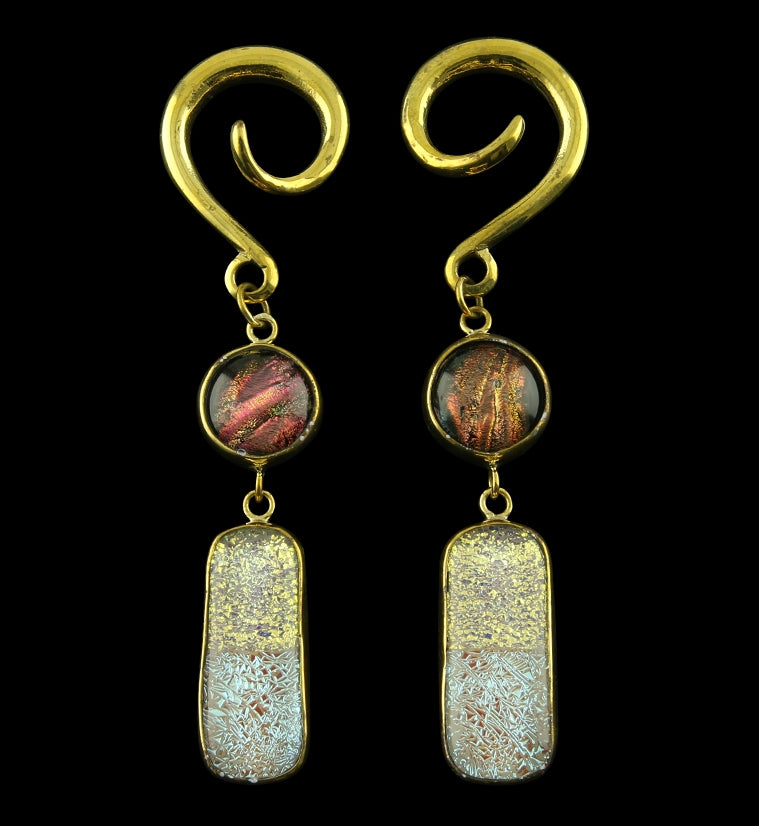 Autumn Breeze Double Oblong Dichroic Glass Brass Ear Weights