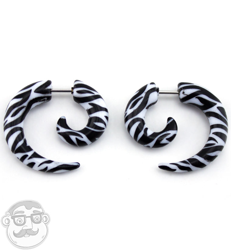 16G Black & White Zebra Spirals Fake Plugs / Gauges