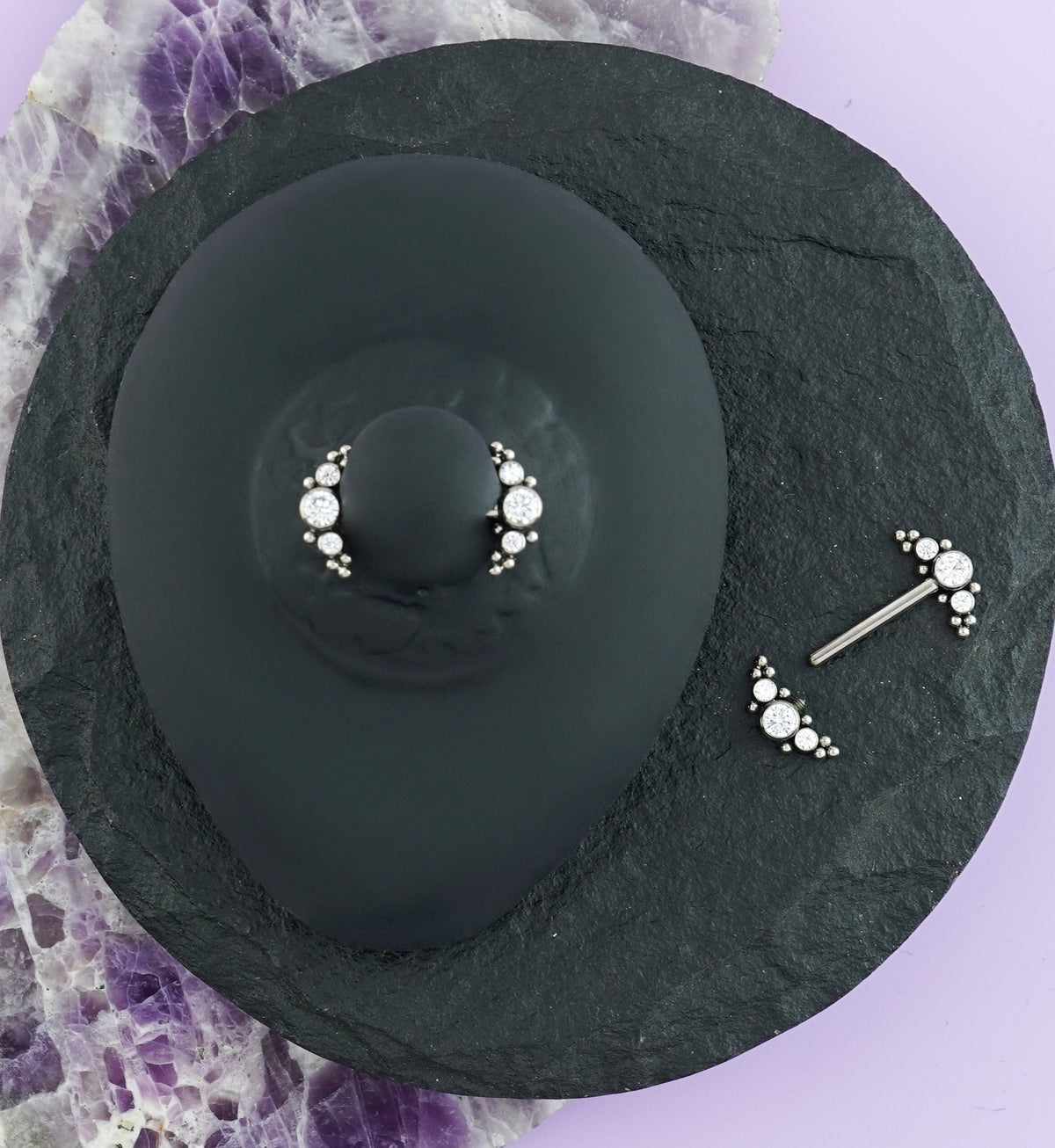 14G Beaded CZ Titanium Nipple Ring Barbell