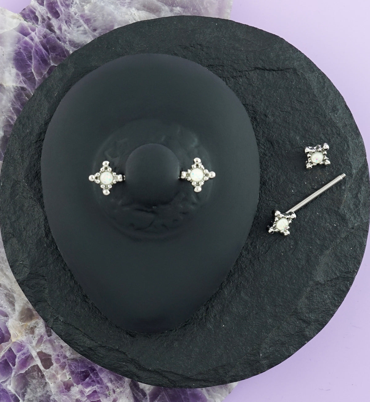 14G Beaded Glitz Nipple Ring Barbell