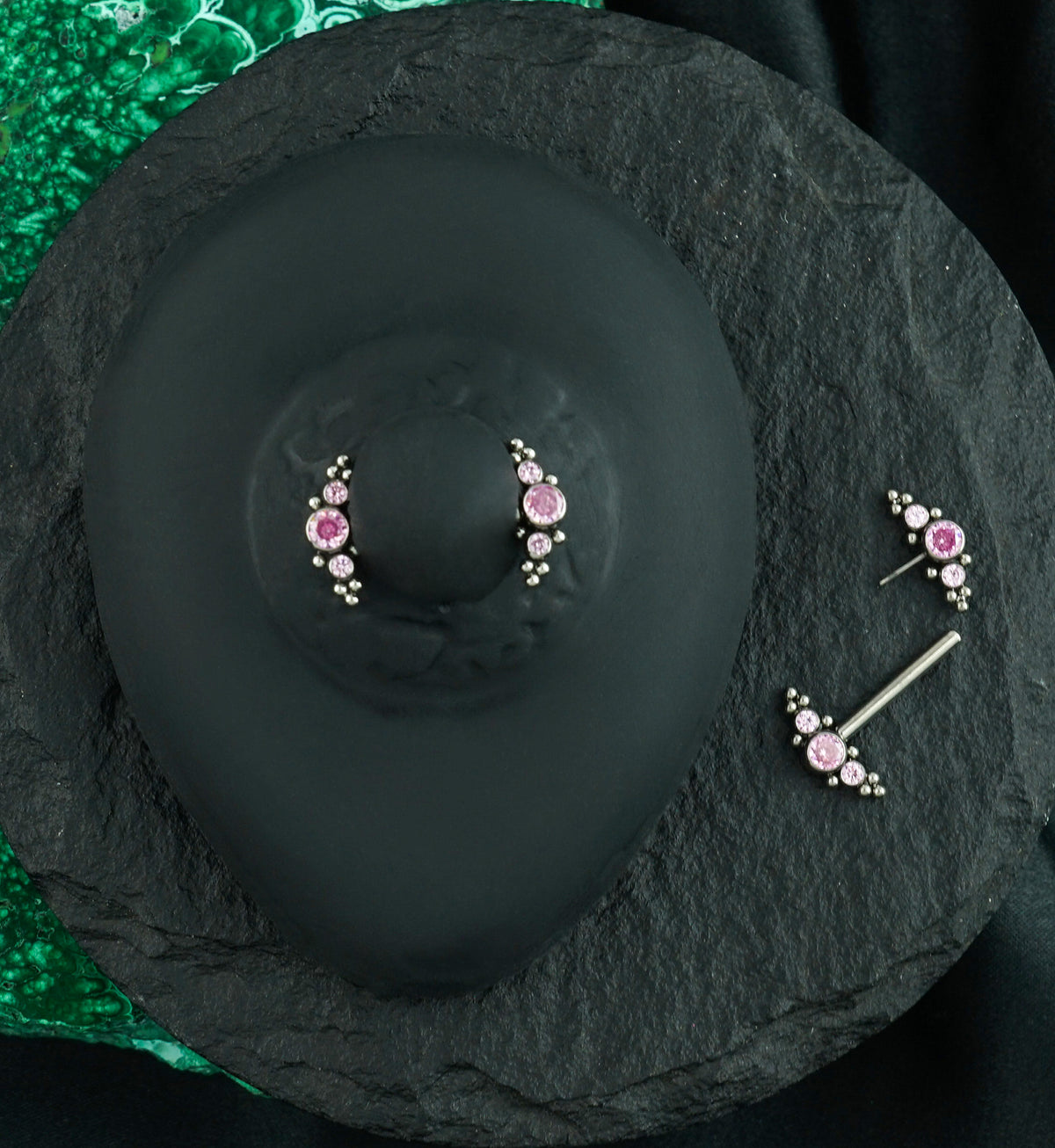14G Beaded Pink CZ Titanium Threadless Nipple Ring Barbells