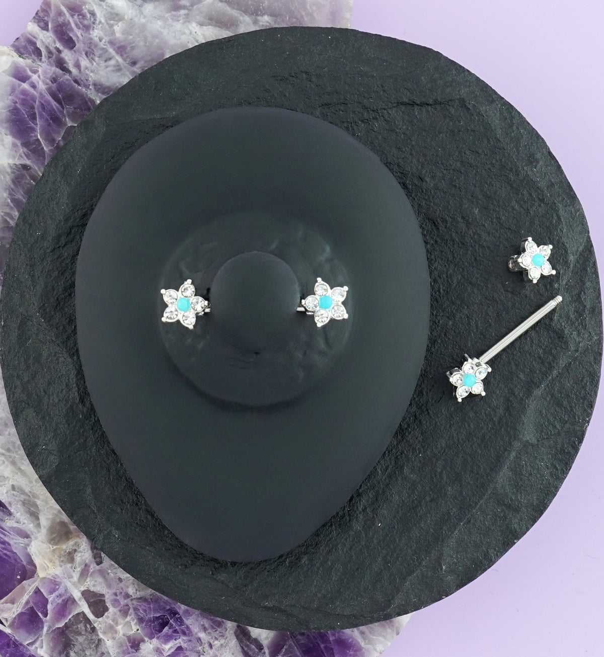 14G Blue Opalite & CZ Nipple Ring Barbell