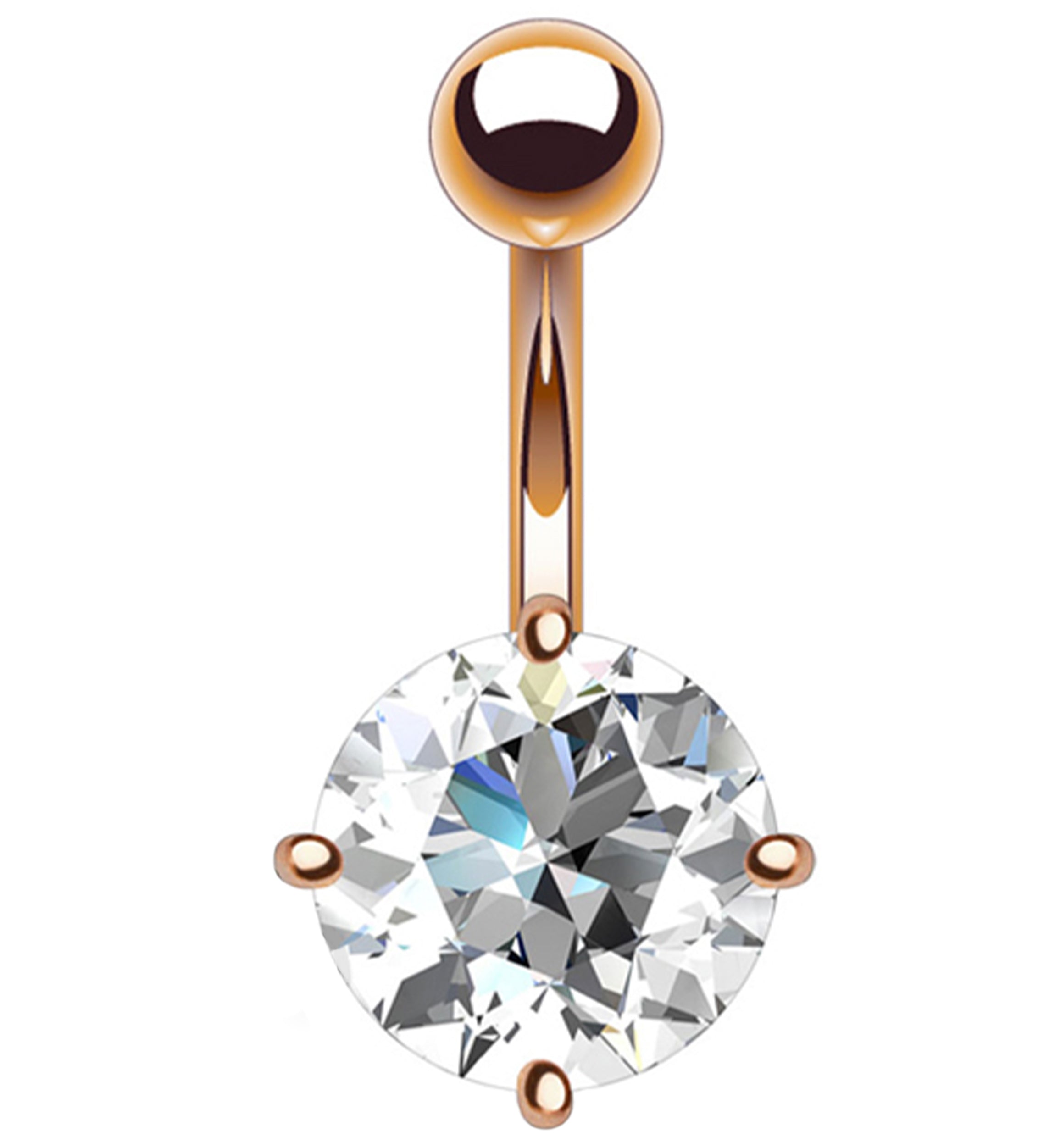 14G CZ Prong Rose Gold PVD Belly Button Ring