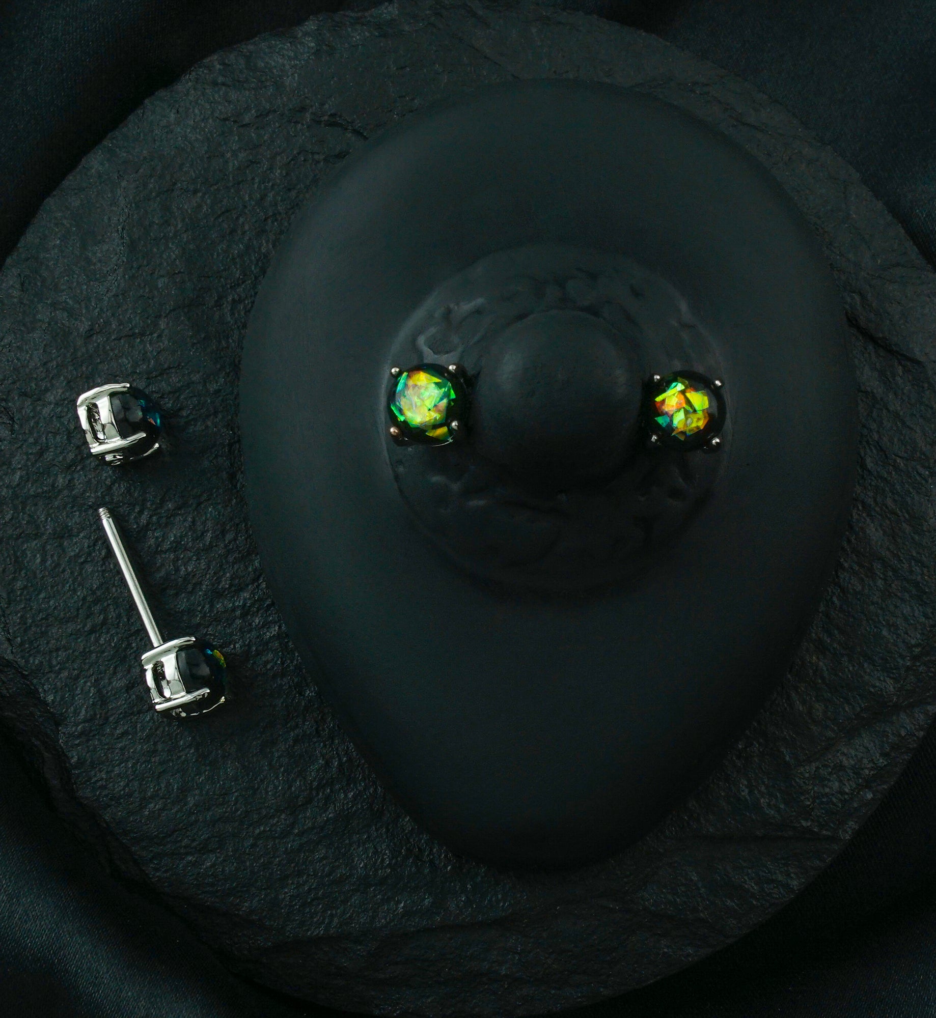 14G Double Dark Green Opalite Nipple Ring Barbells