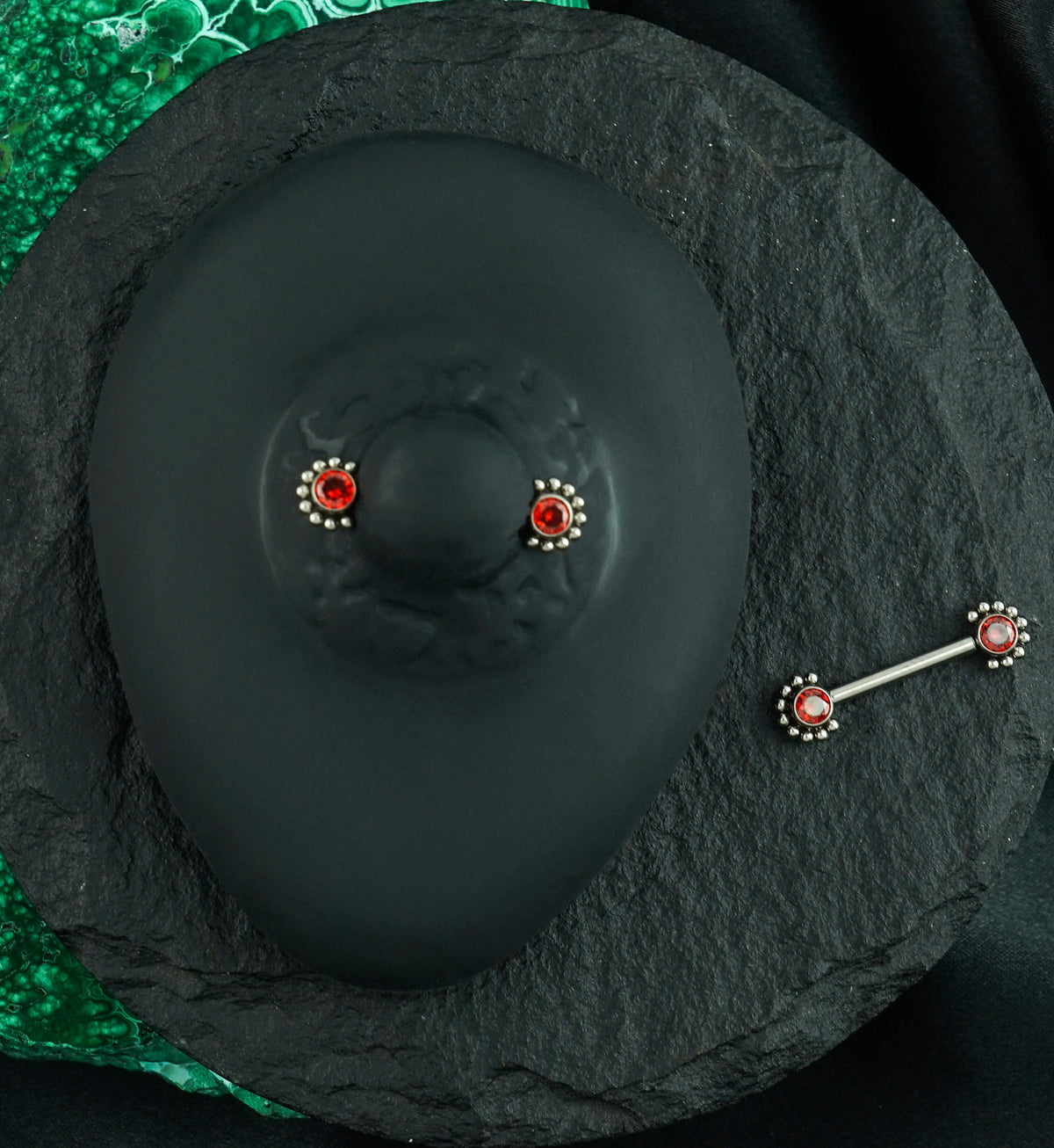 14G Encirc Double Red CZ Threadless Titanium Nipple Ring Barbell