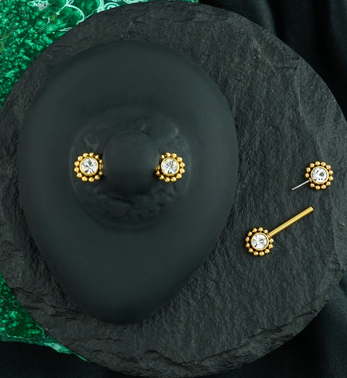 14G Gold PVD Gem Verge Threadless Nipple Ring Barbells