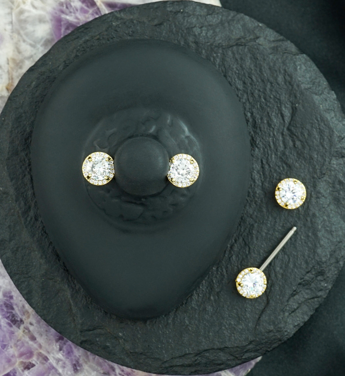 14G Gold PVD Grand Zircon Nipple Ring Barbell