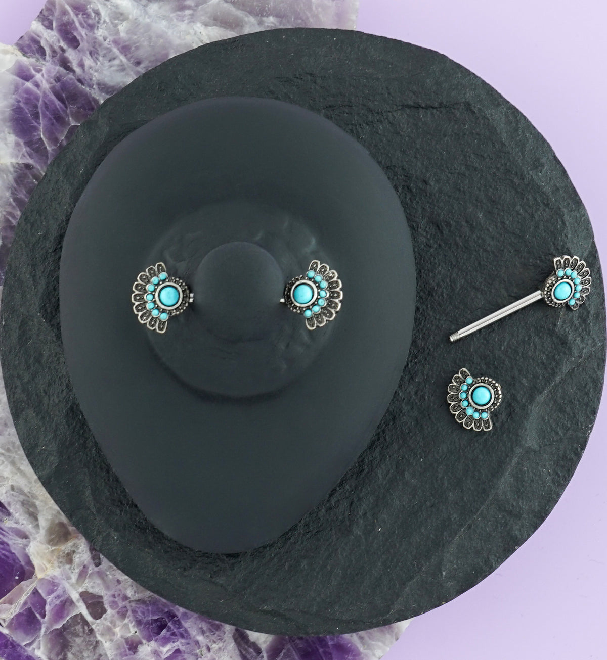 14G Howlite Turquoise Blade Nipple Ring Barbell