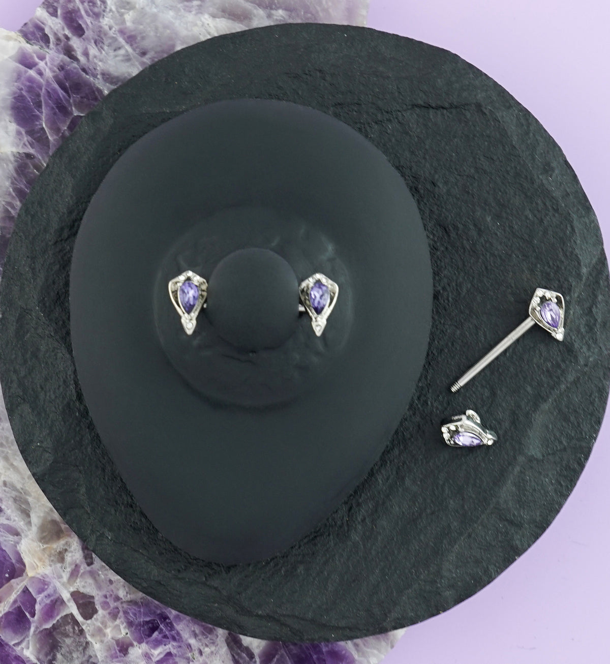 14G Lavish Purple CZ Nipple Rings Barbell