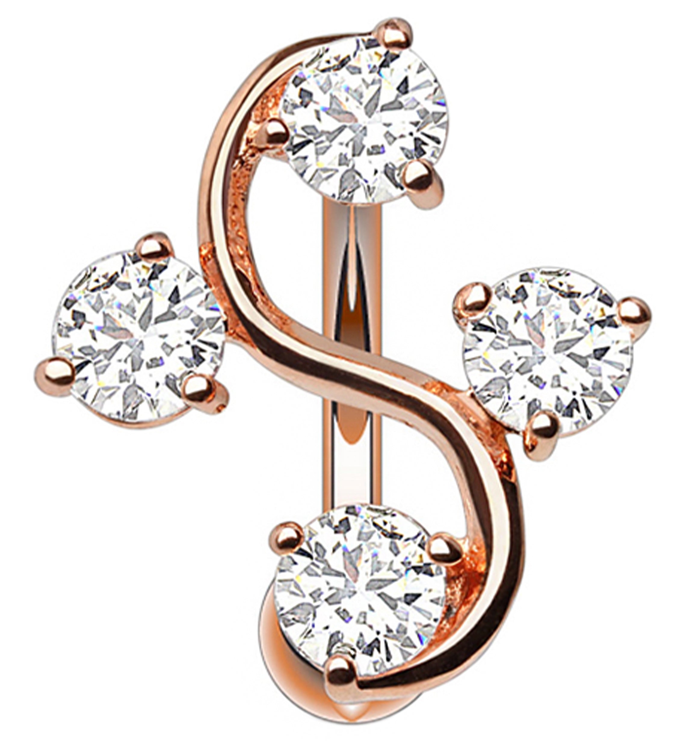 14G Rose Gold CZ Vine Belly Button Ring