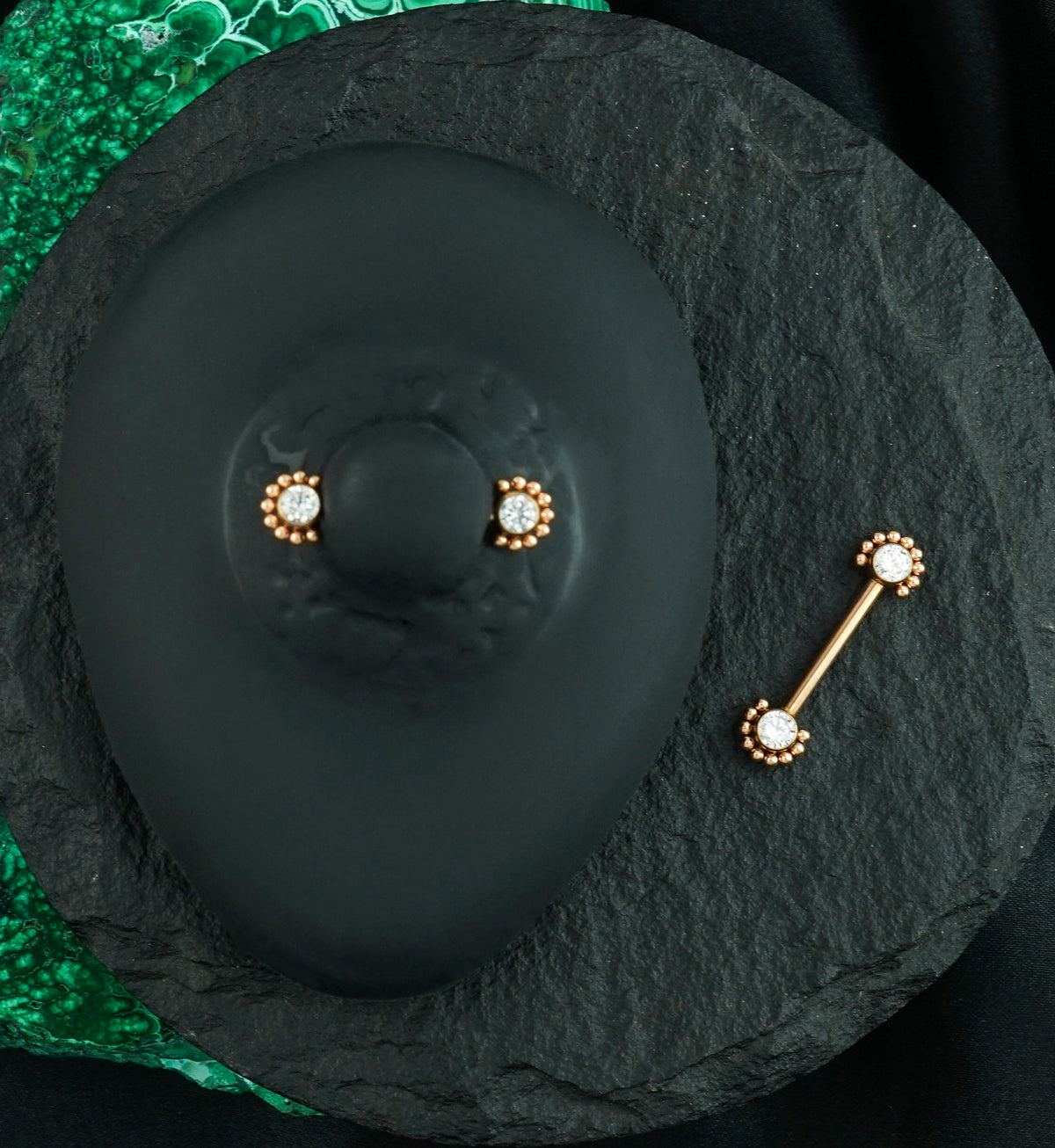 14G Rose Gold PVD Encirc Double CZ Titanium Nipple Ring Barbell