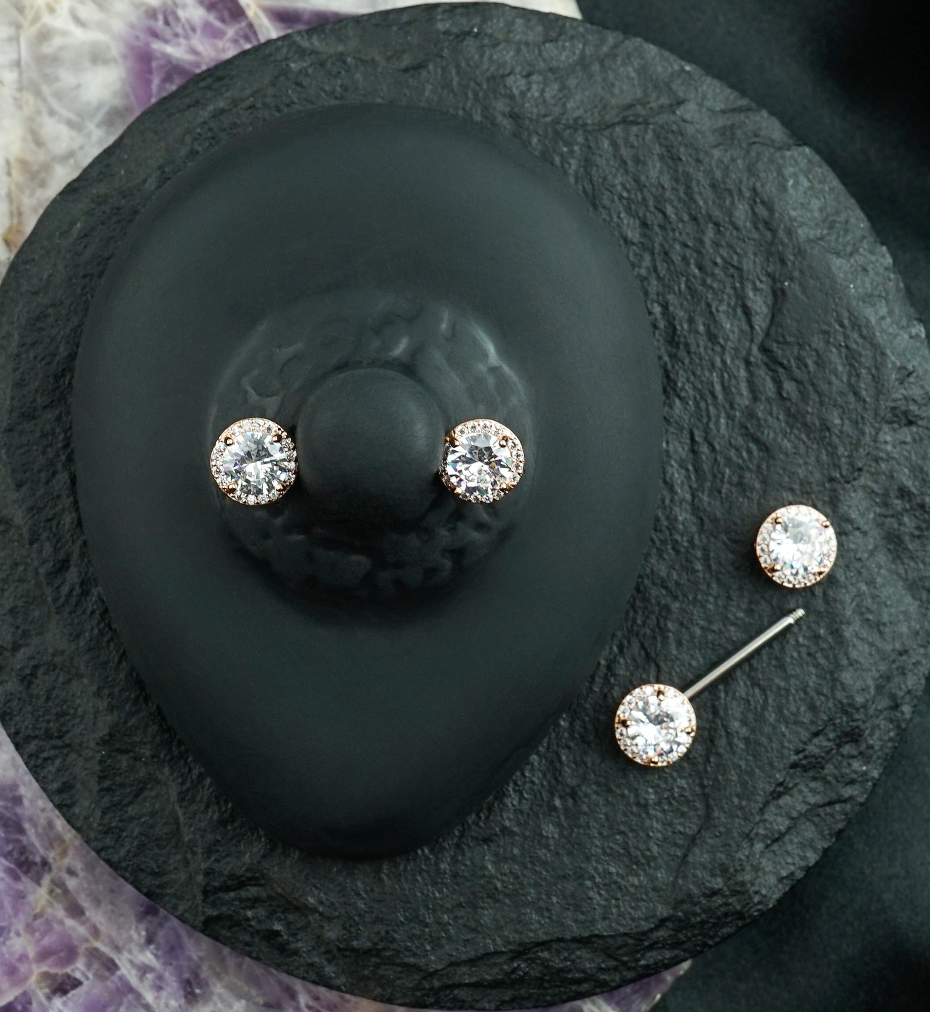 14G Rose Gold PVD Grand Zircon Nipple Ring Barbell