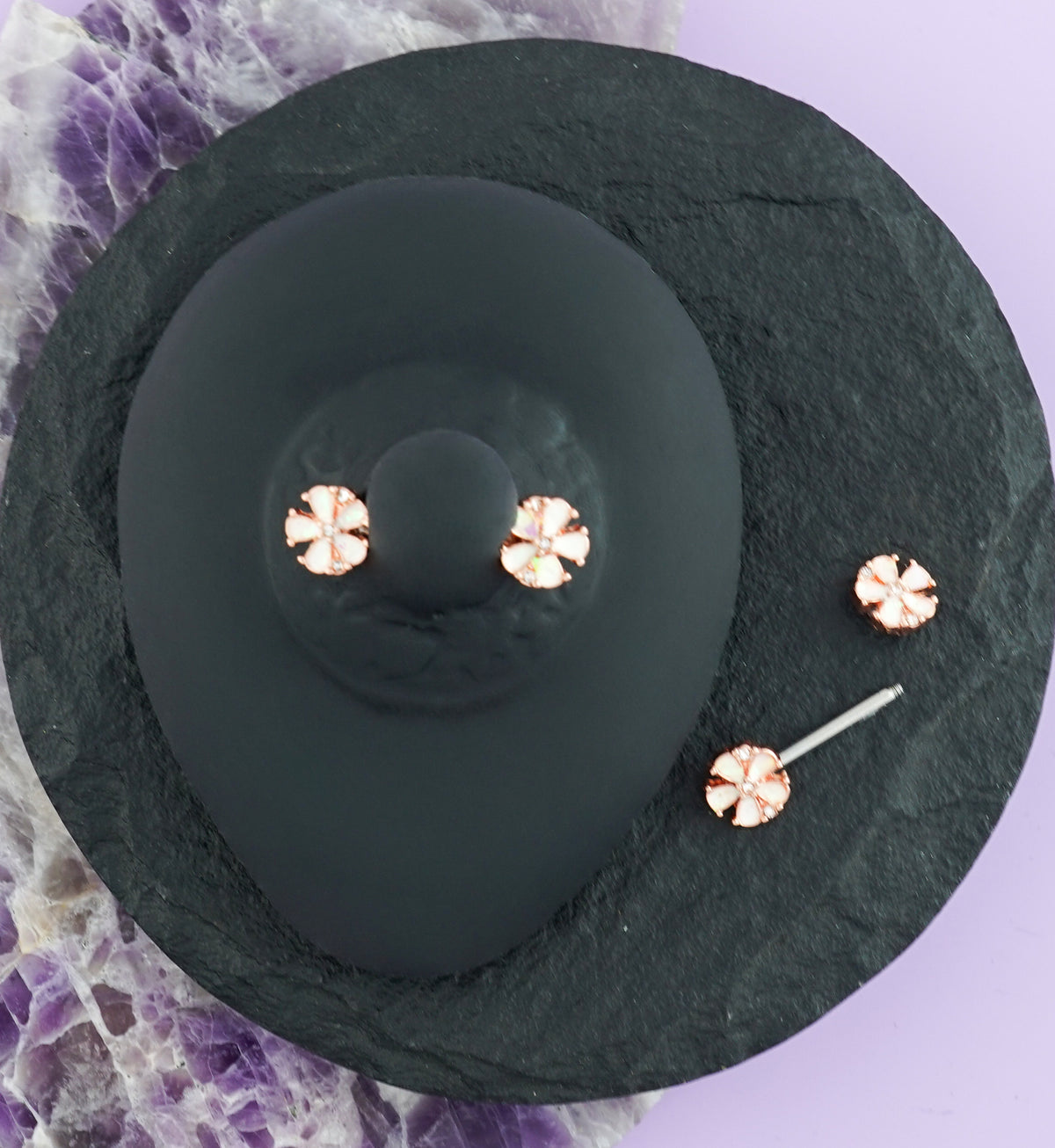 14G White Opalescent Glitter Petal Nipple Ring Barbell