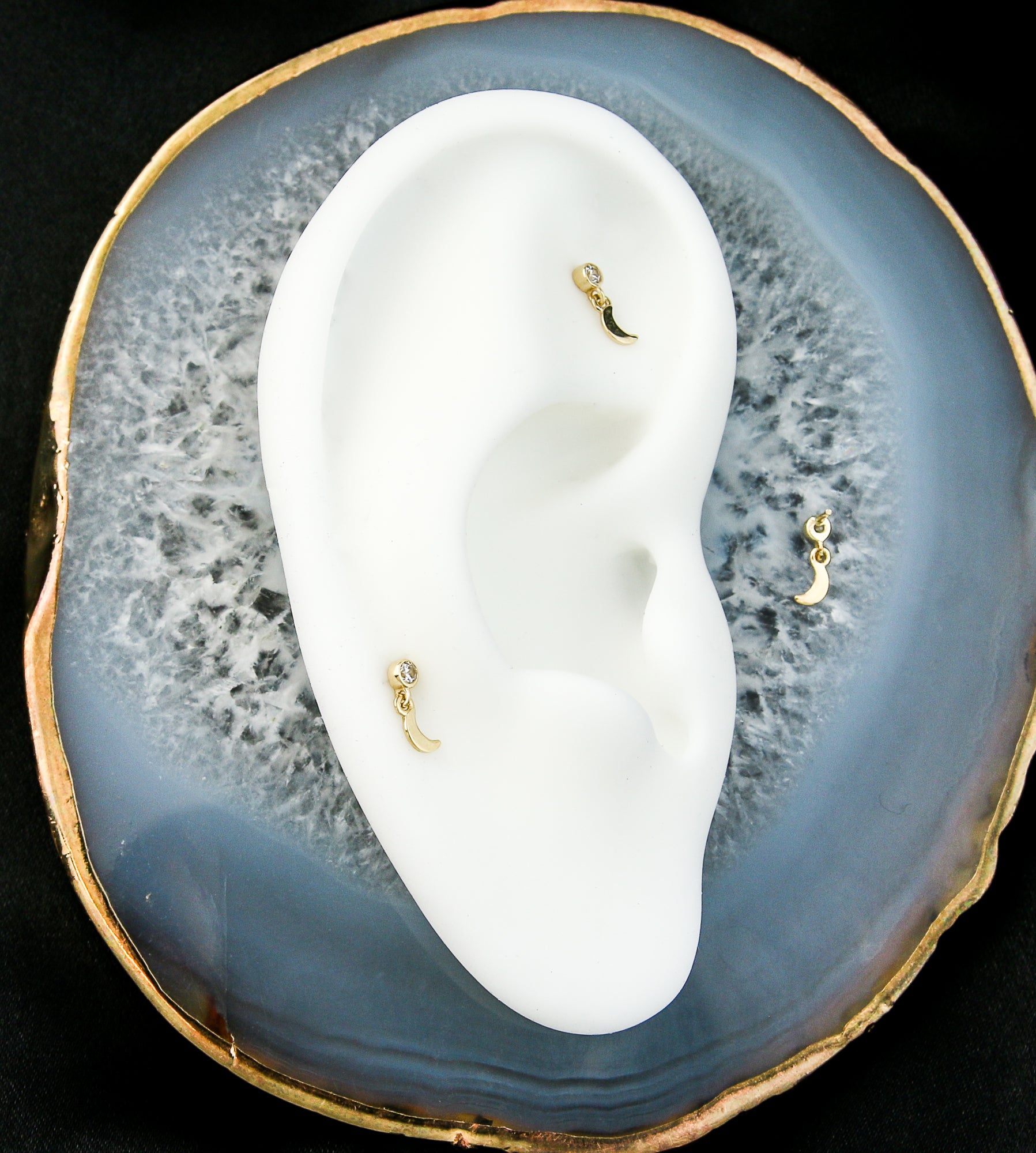 14kt Gold Celestial Half Moon Dangle CZ Threadless Top