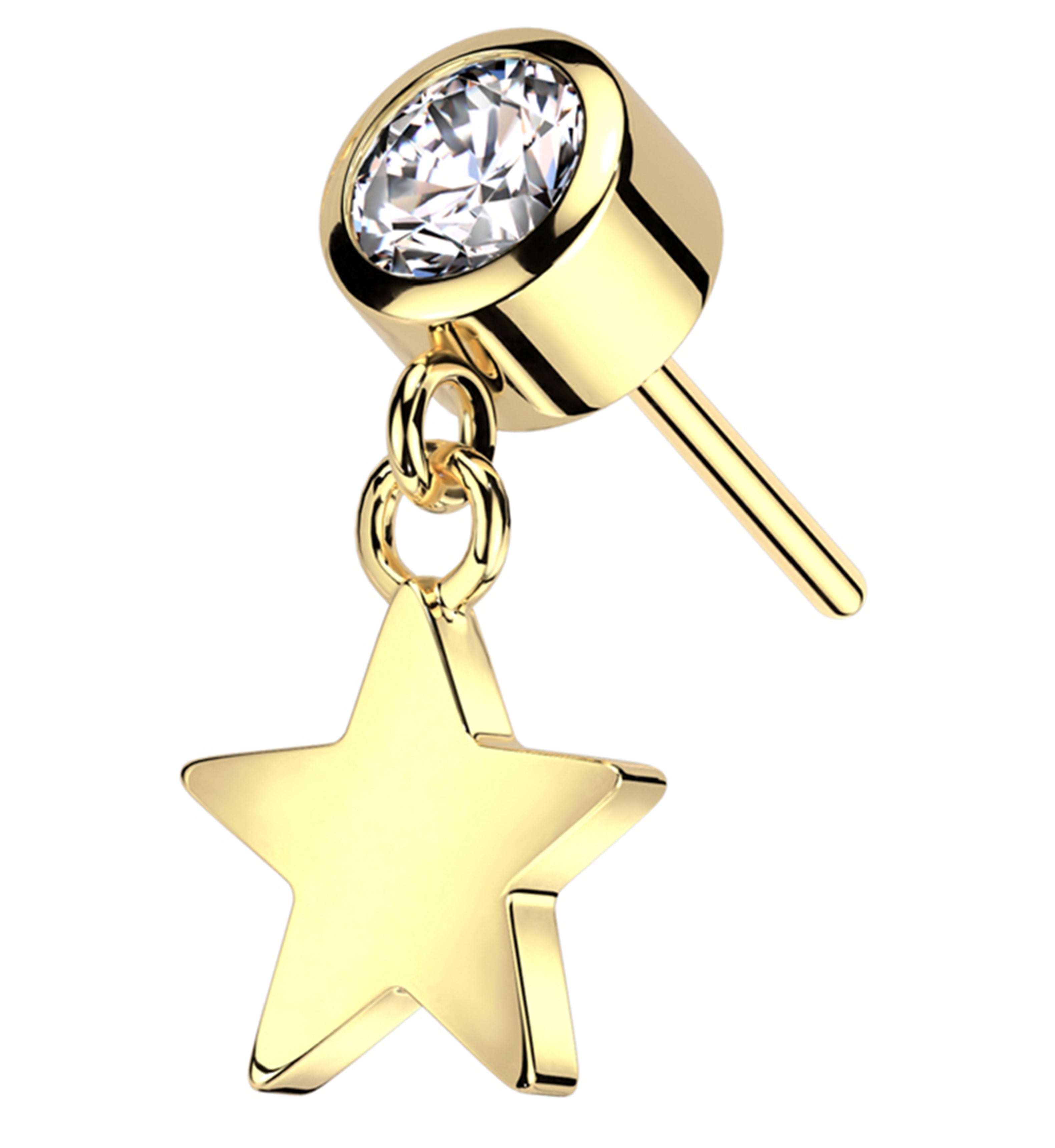 14kt Gold Celestial Star Dangle CZ Threadless Top