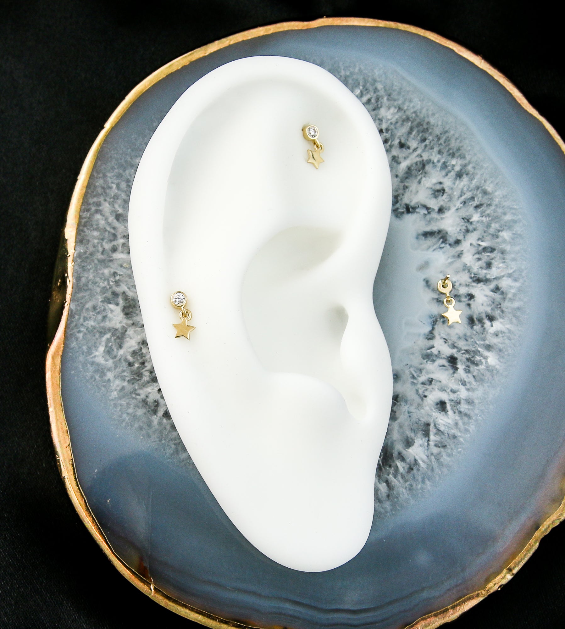 14kt Gold Celestial Star Dangle CZ Threadless Top