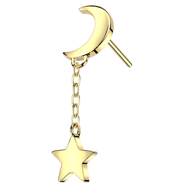 14kt Gold Crescent Moon Shooting Star Dangle Threadless Top