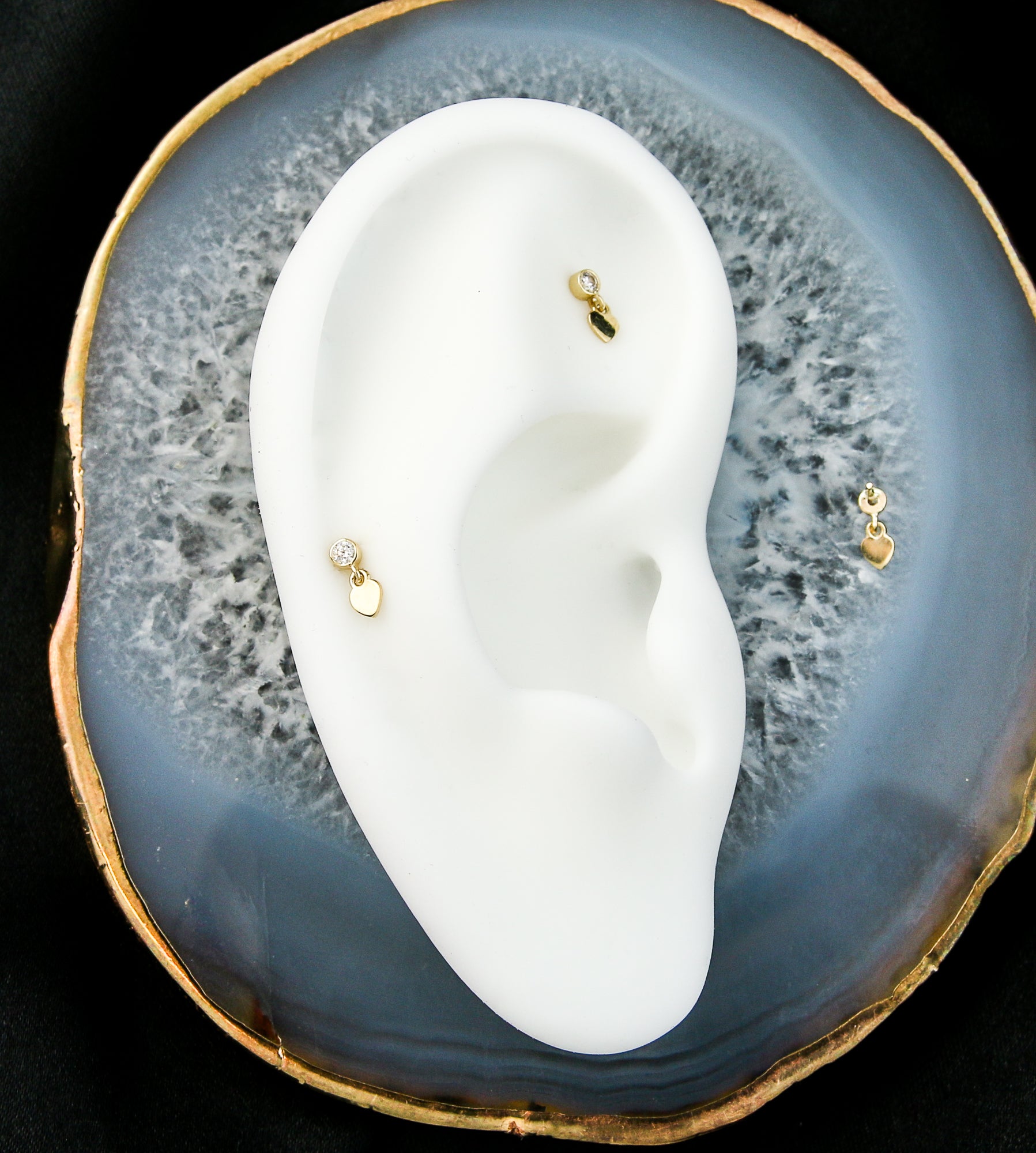 14kt Gold Dangle Heart CZ Threadless Top