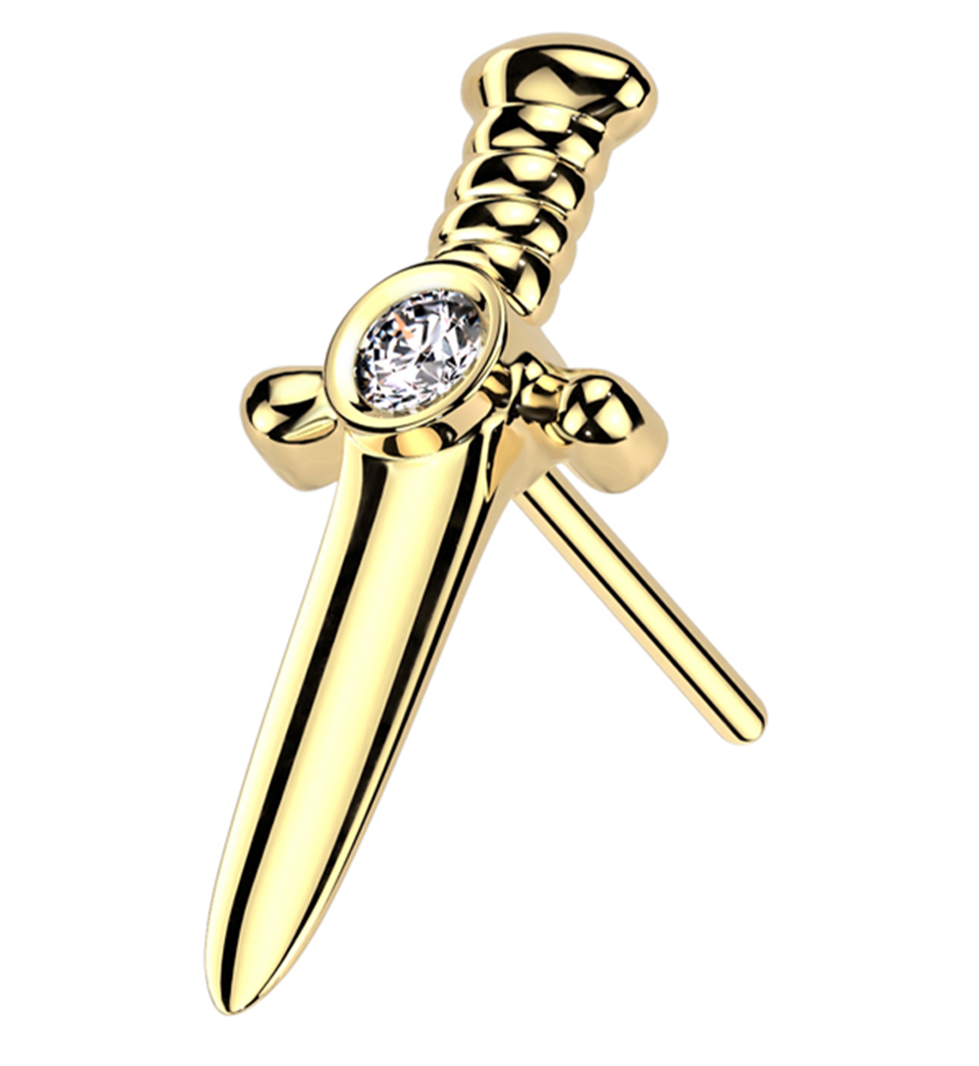 14kt Gold Kings Sword Clear CZ Threadless Top