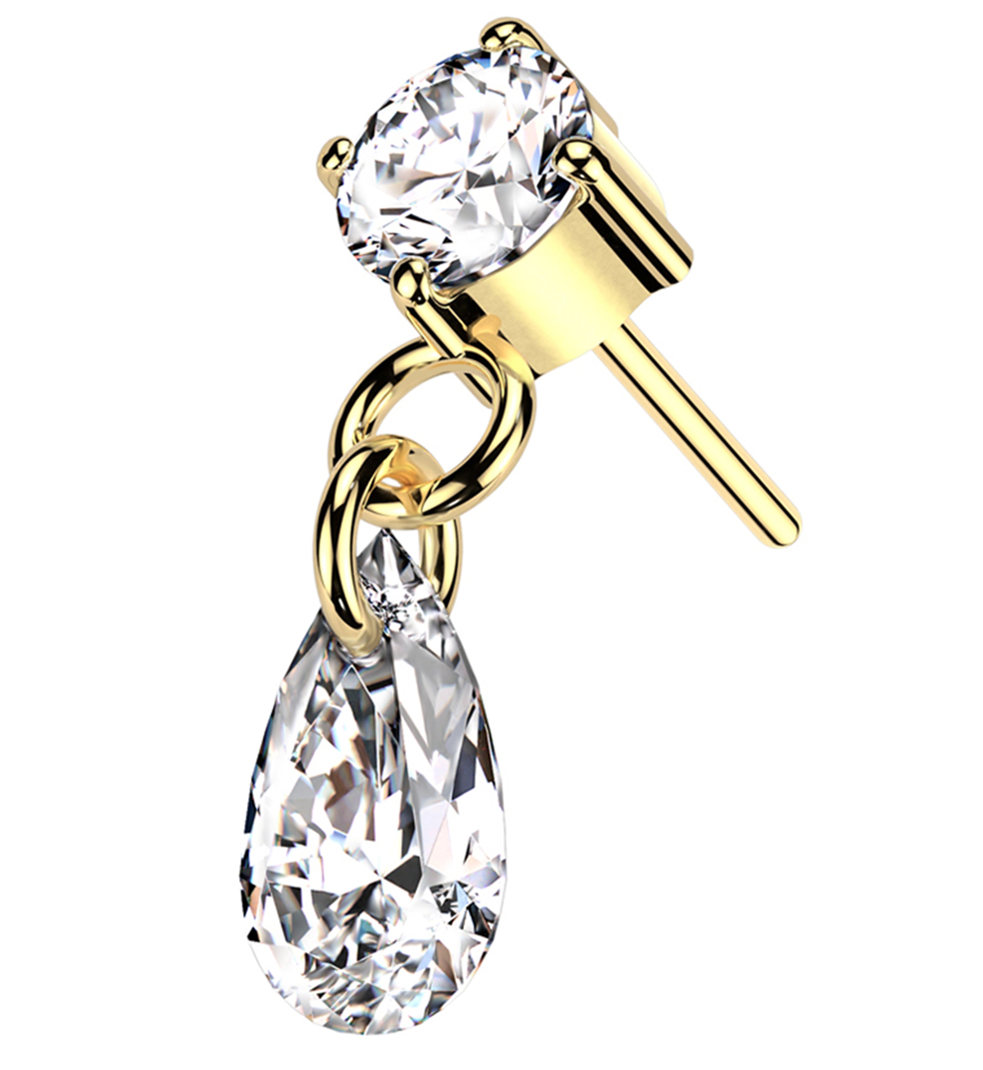 14kt Gold Teardrop Clear CZ Dangle Threadless Top