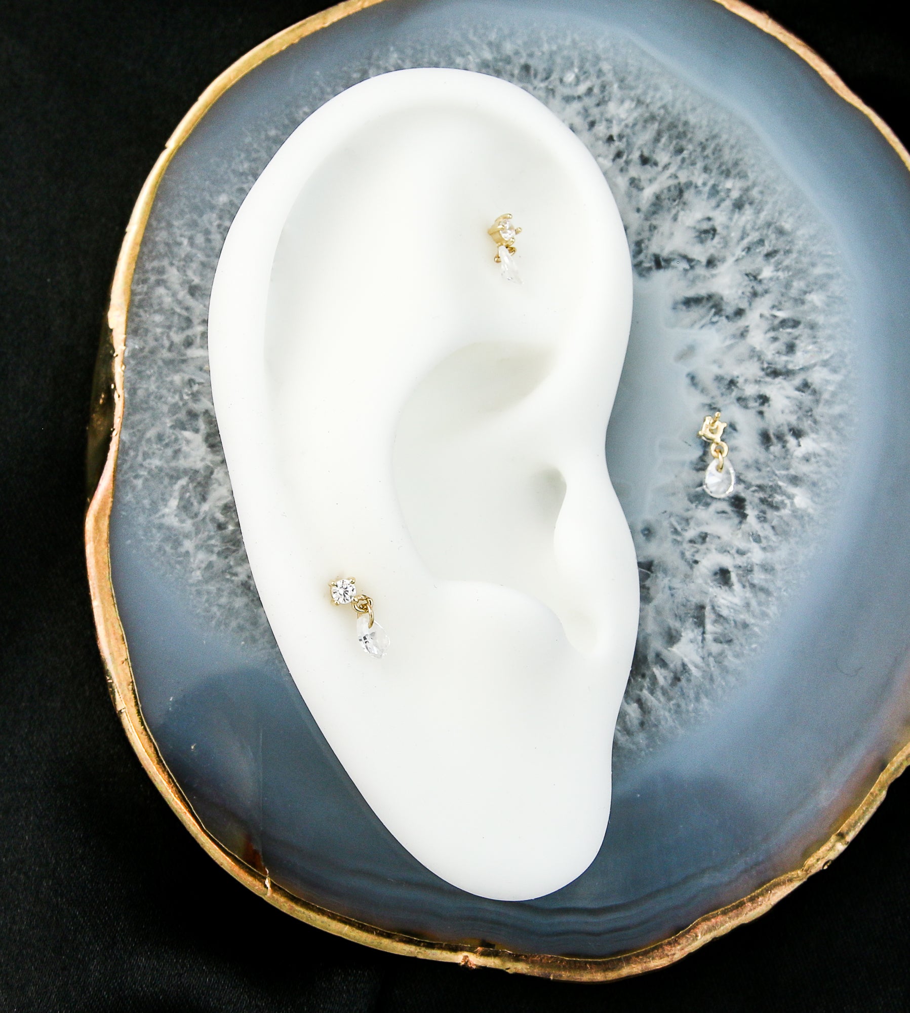 14kt Gold Teardrop Clear CZ Dangle Threadless Top