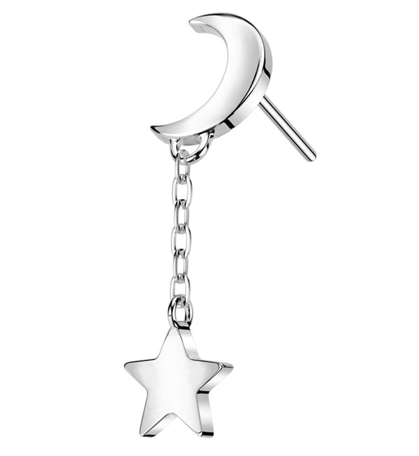 14kt White Gold Crescent Moon Shooting Star Dangle Threadless Top