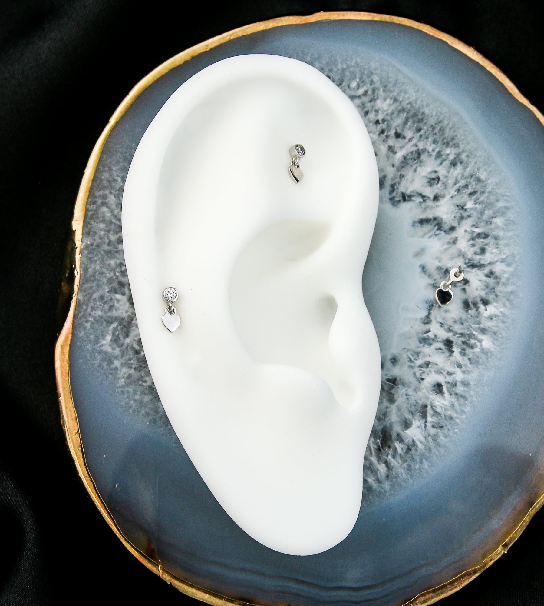 14kt White Gold Dangle Heart CZ Threadless Top