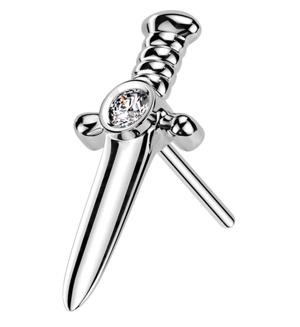 14kt White Gold Kings Sword Clear CZ Threadless Top