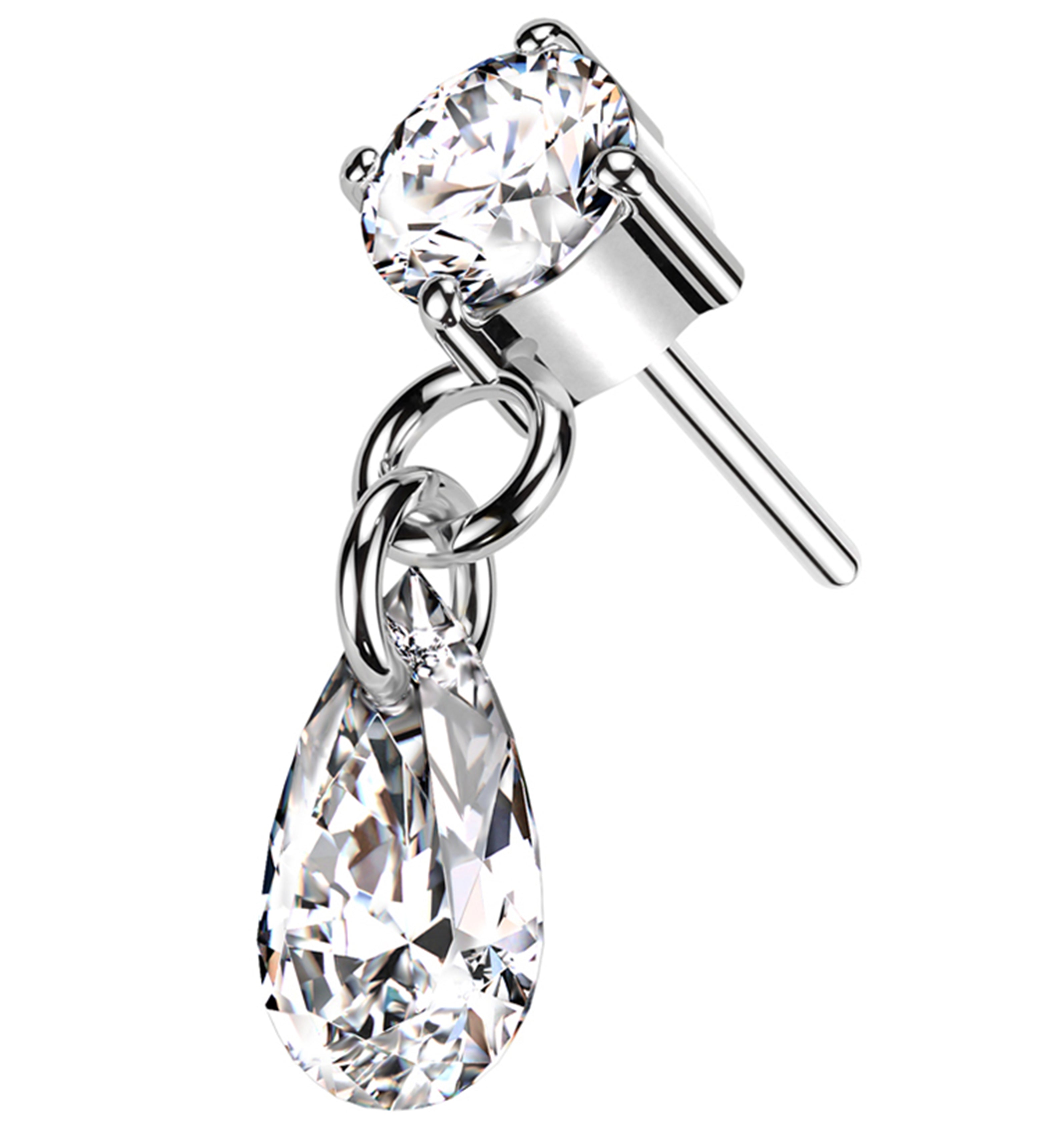 14kt White Gold Teardrop Clear CZ Dangle Threadless Top