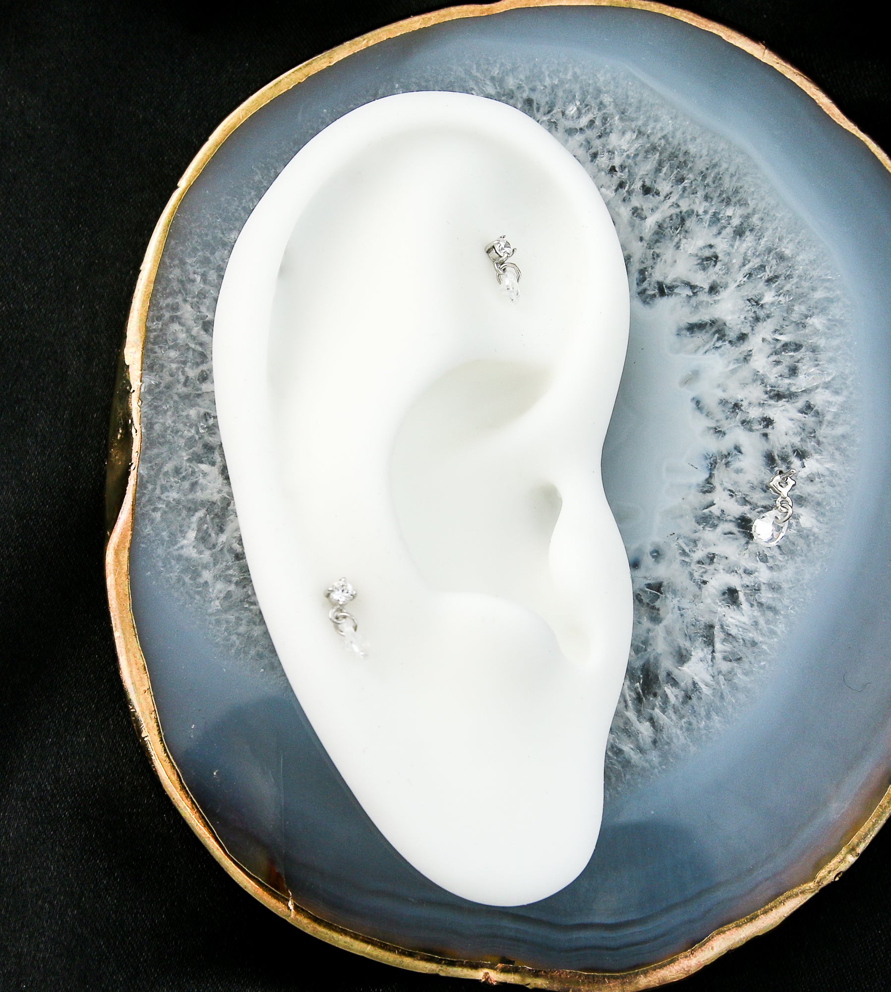 14kt White Gold Teardrop Clear CZ Dangle Threadless Top