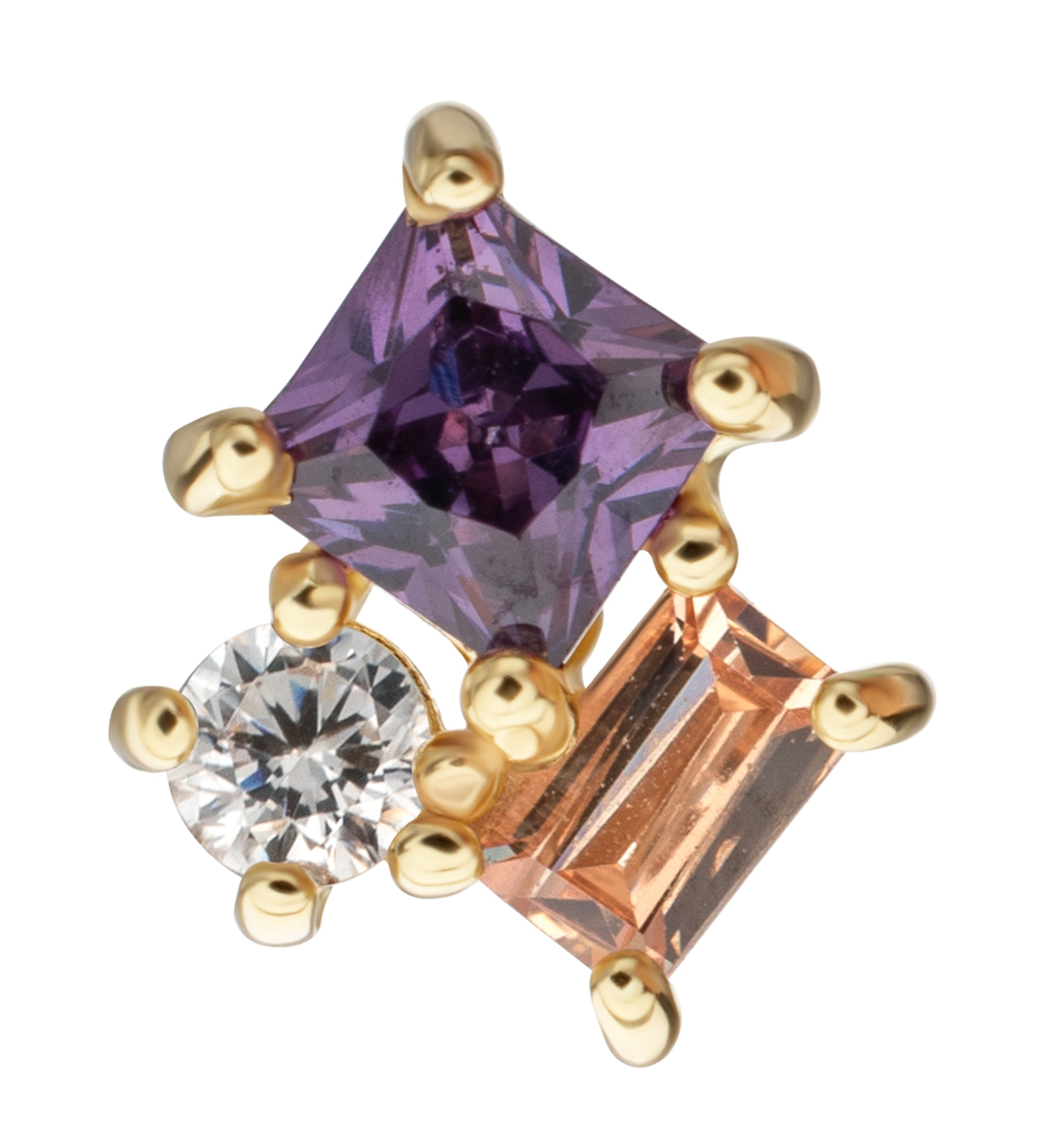 14kt Gold Amethyst and Champagne CZ Amalgam Threadless Top