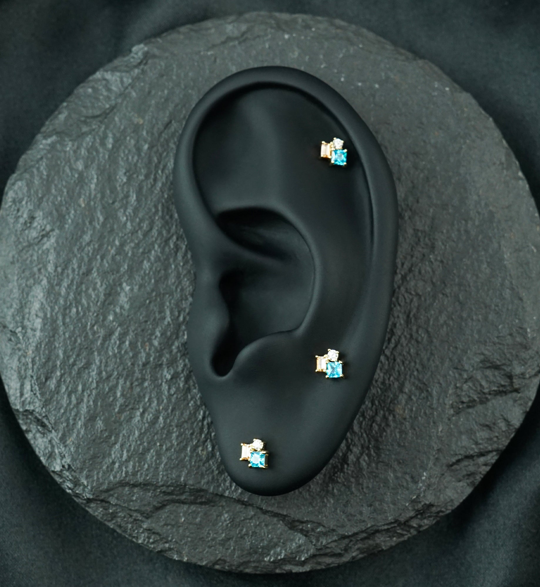 14kt Gold Aqua and Champagne CZ Amalgam Threadless Top