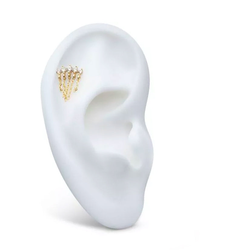 14kt Gold Arc Clear CZ Dangle Chains Threadless Top