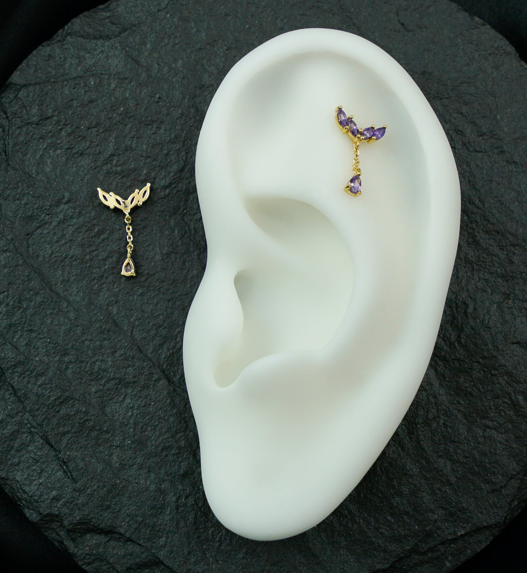 14kt Gold Arrow Marquise Amethyst CZ Dangle Threadless Top