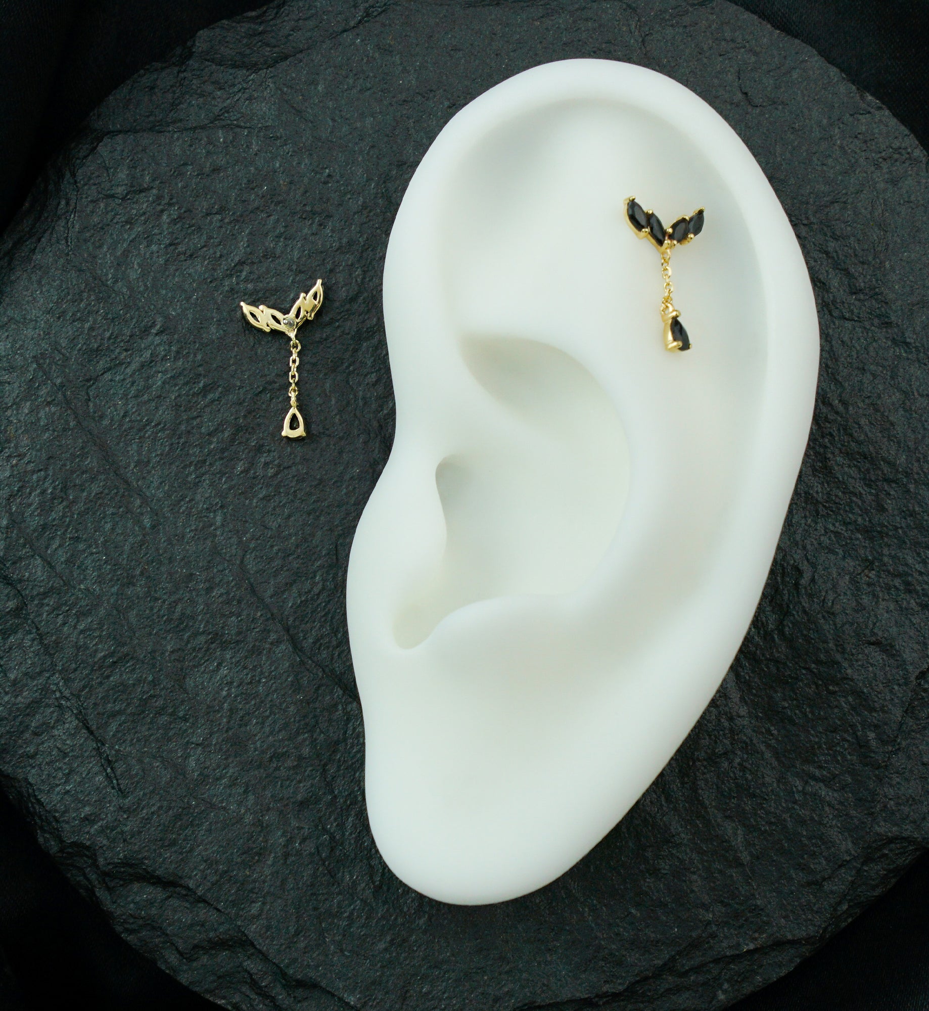 14kt Gold Arrow Marquise Black CZ Dangle Threadless Top