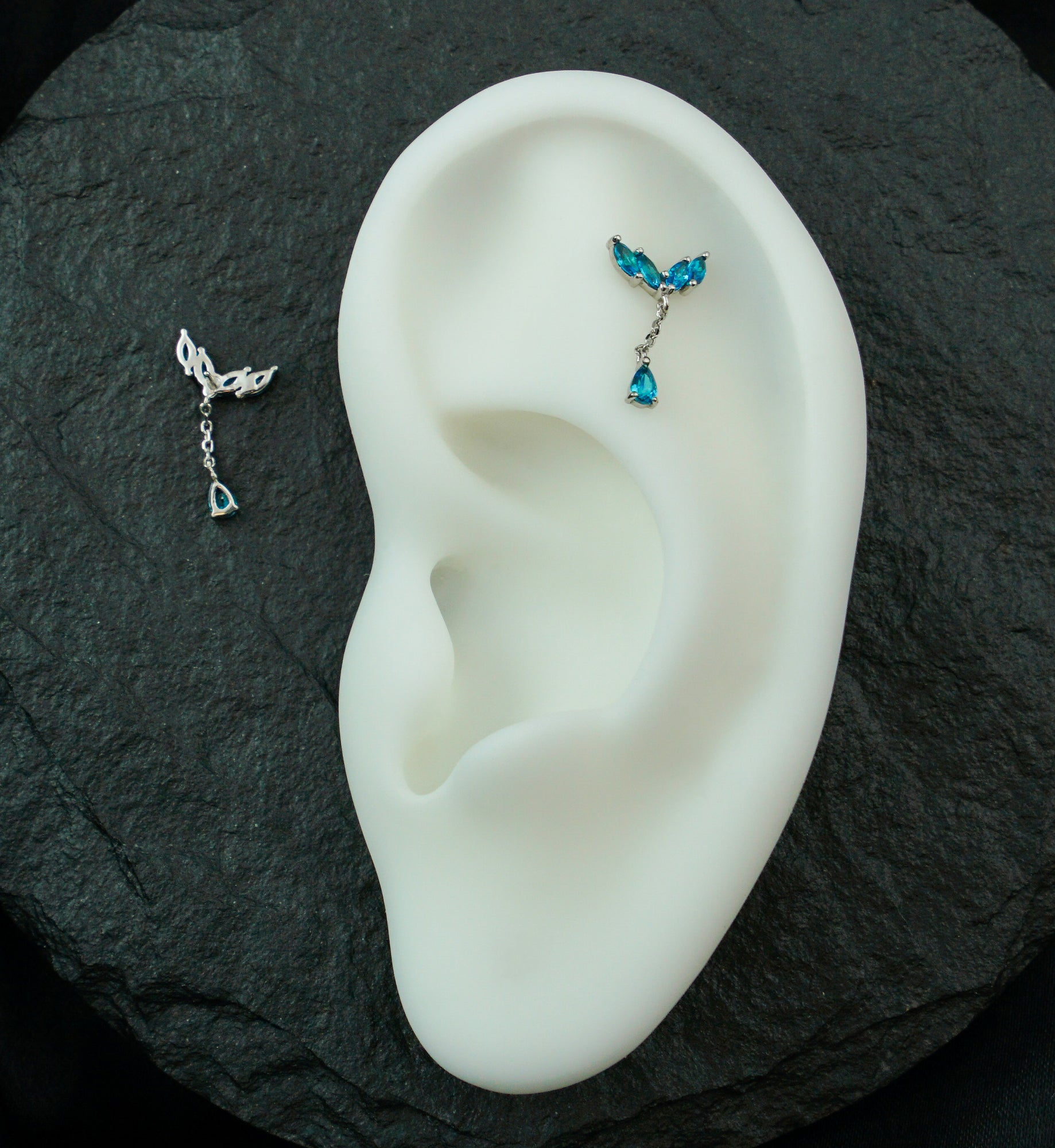 14kt White Gold Arrow Marquise Blue Topaz CZ Dangle Threadless Top