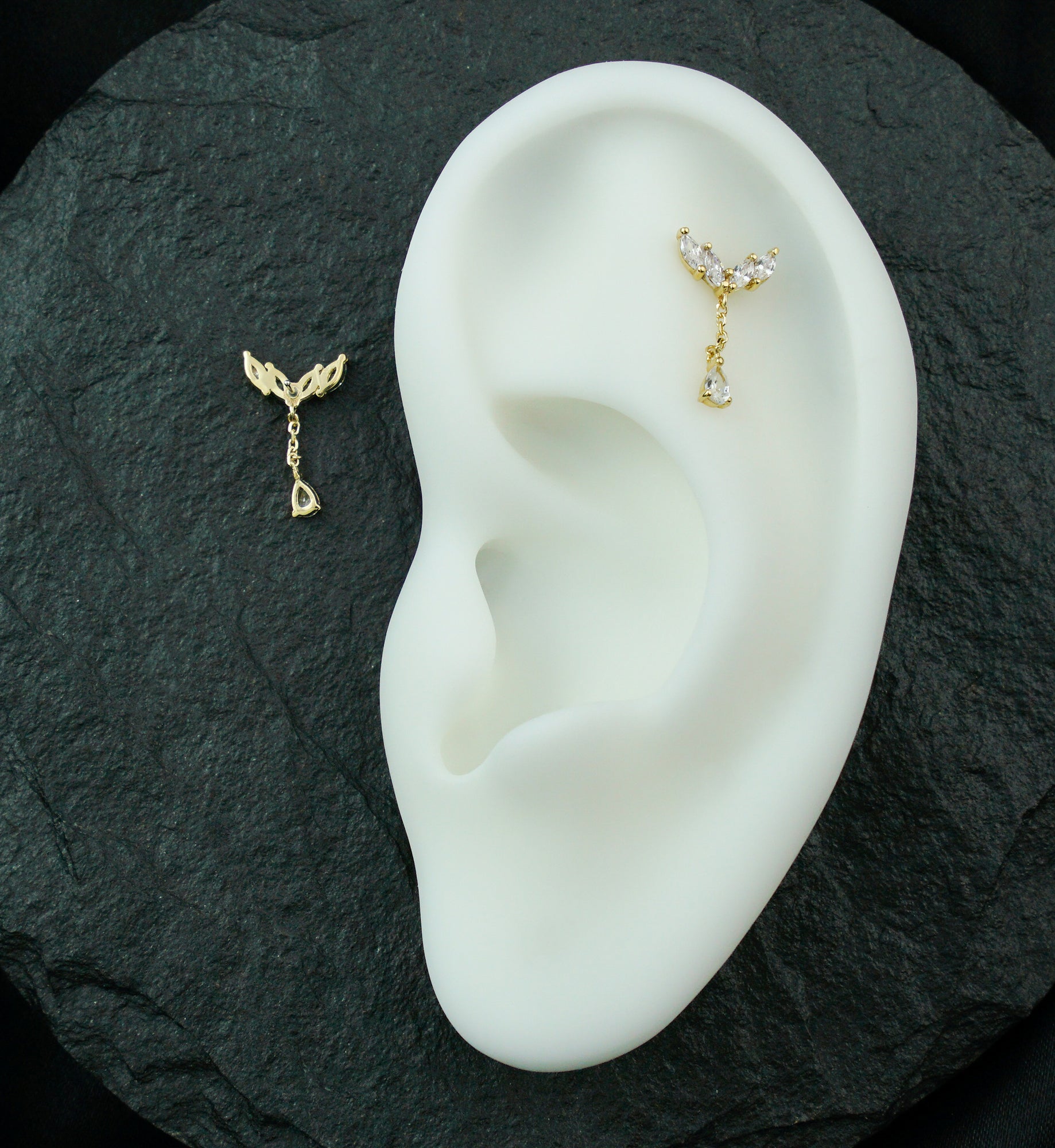 14kt Gold Arrow Marquise Clear CZ Dangle Threadless Top