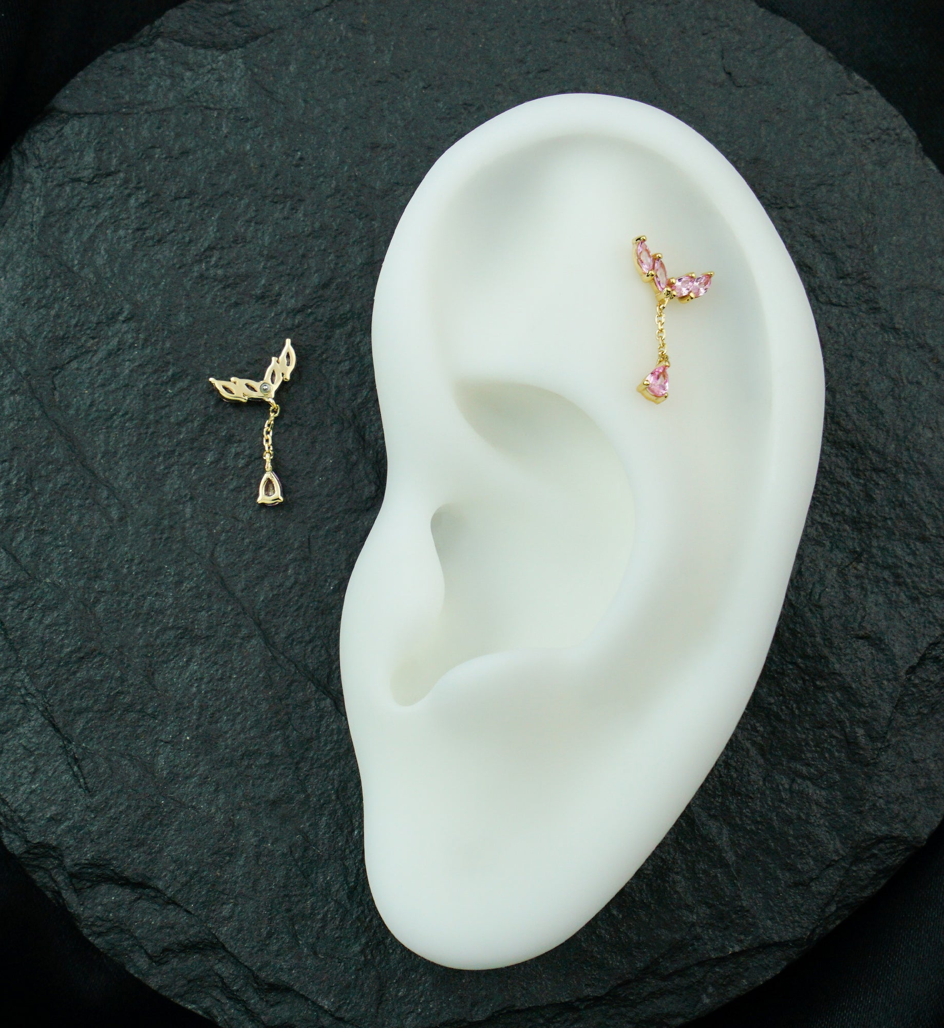 14kt Gold Arrow Marquise Pink CZ Dangle Threadless Top