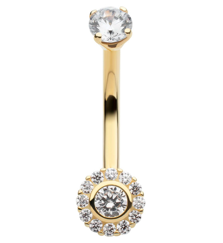 14kt Gold Axis Clear CZ Belly Button Ring