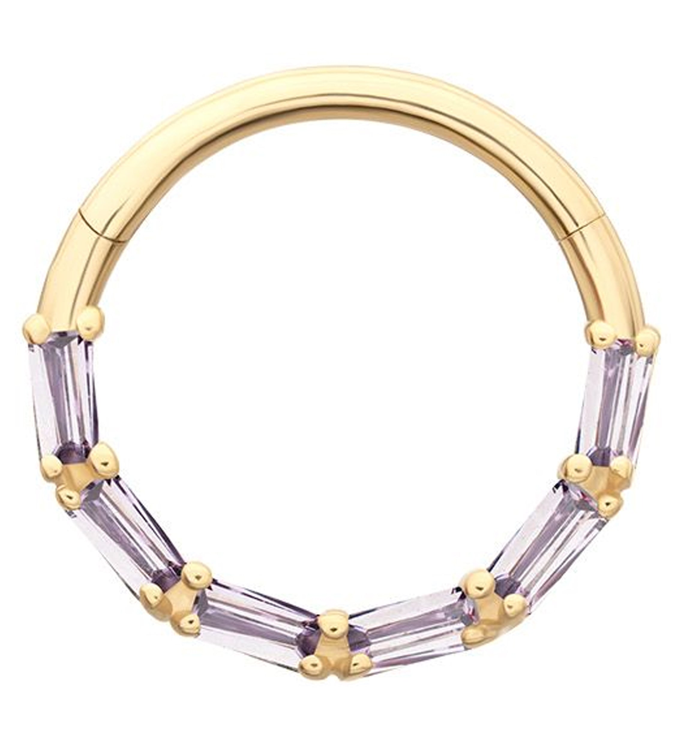 14kt Gold Baguette Row Amethyst CZ Hinged Segment Ring