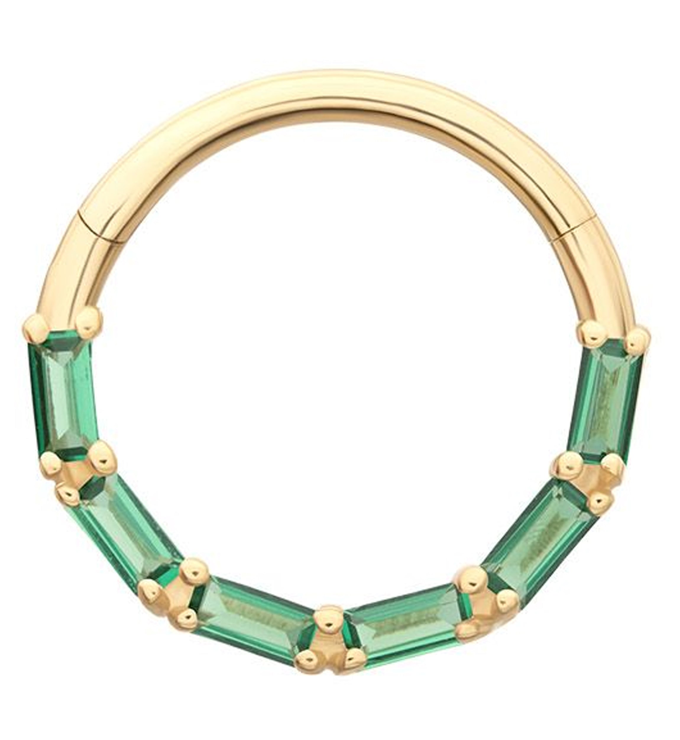 14kt Gold Baguette Row Emerald CZ Hinged Segment Ring