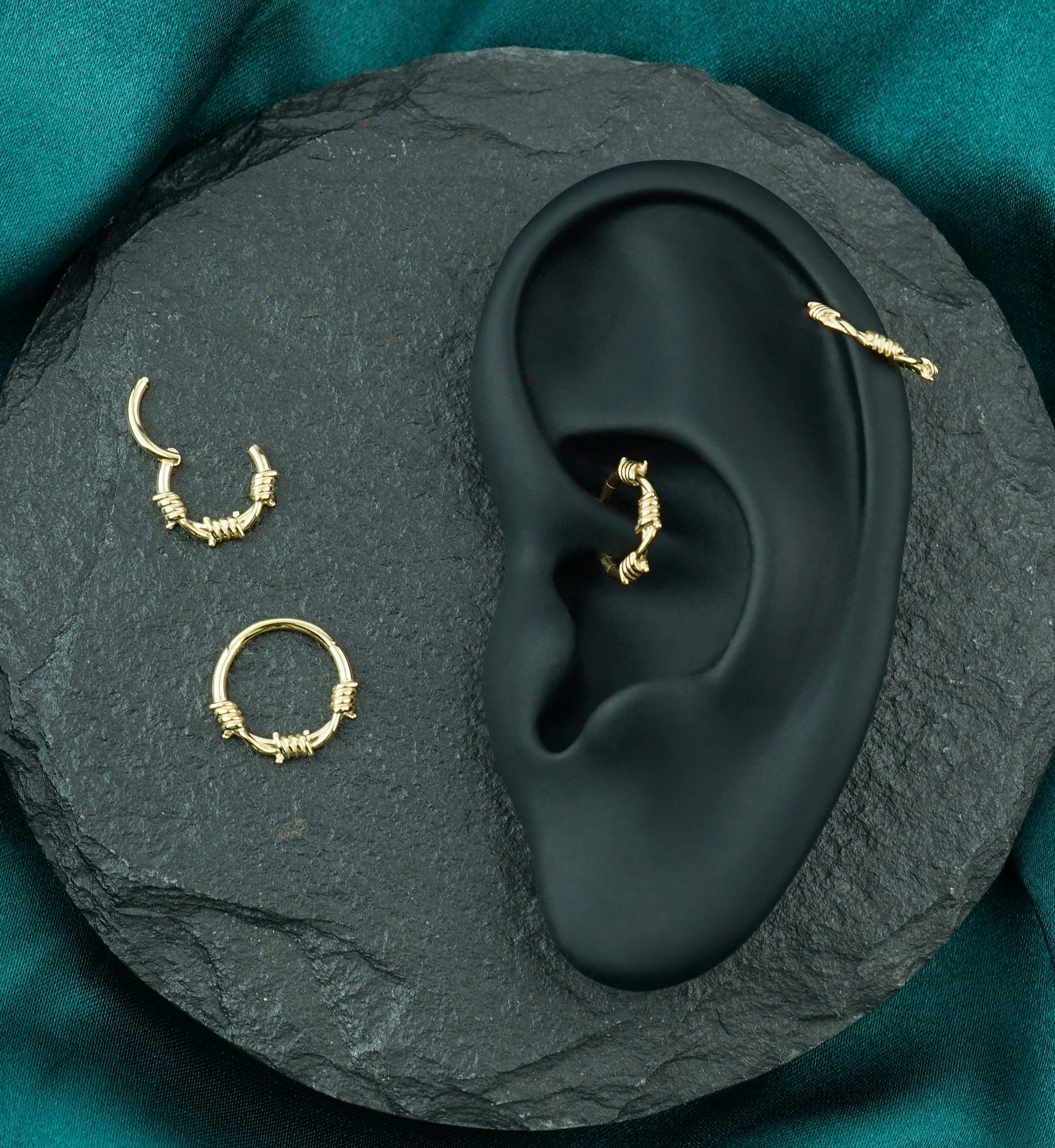 14kt Gold Barbed Wire Hinged Segment Ring